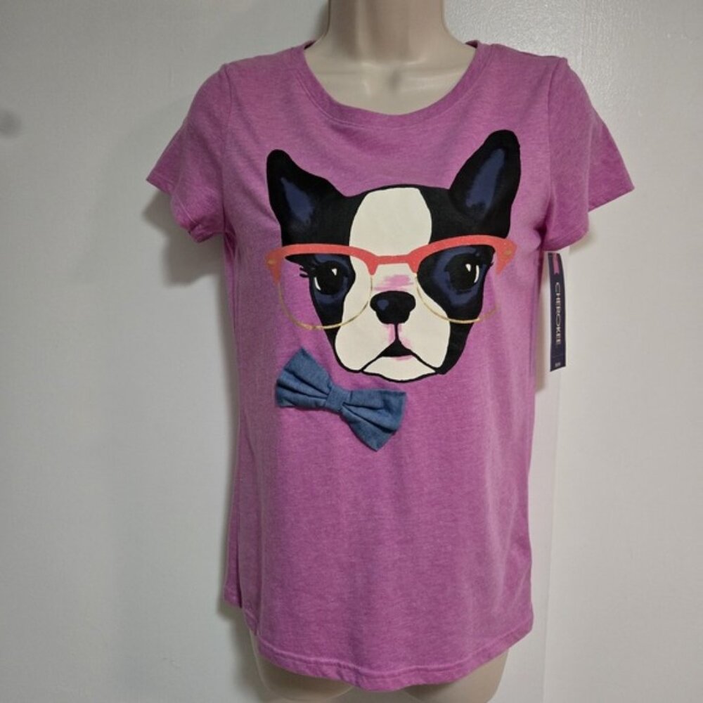 Cherokee Youth Size‎ XL Lavender Boston Terrier Glasses Bowtie T-Shirt Tee NEW